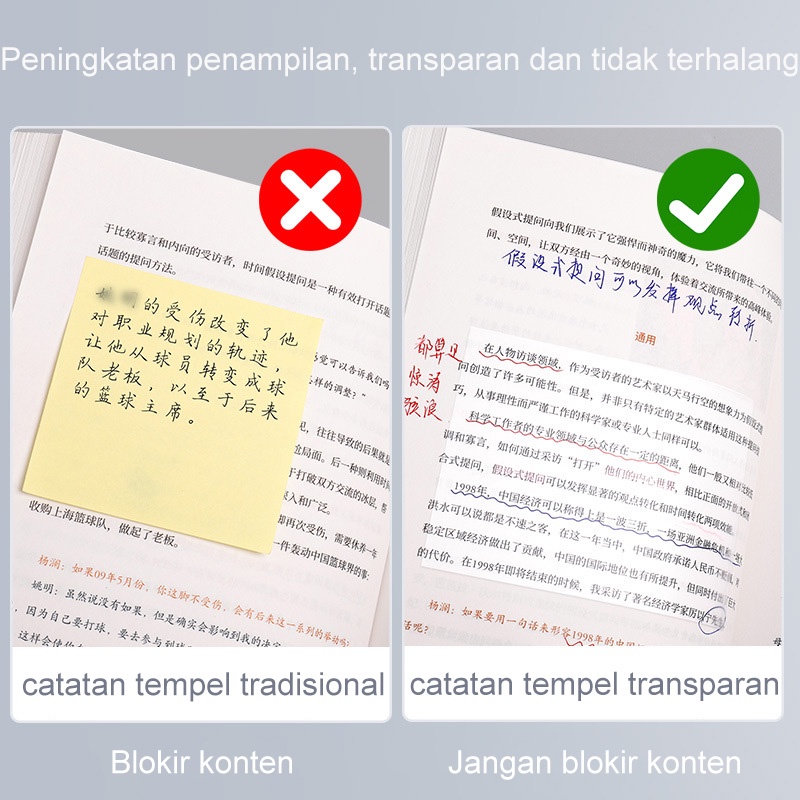 INS 50 Lembar/Set Sticky Notes Transparan Label Stickers PET Tahan air dan halus  Kertas Memo Sticky Note /Anti Air Untuk Sekolah / Kantor