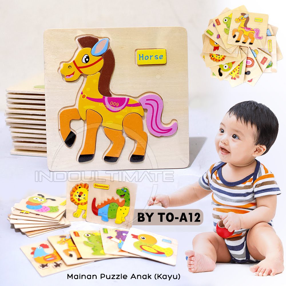 Mainan Puzzle Kayu TO-A12 tebal AMAN Besar & Kecil lucu Mainan Edukasi Edukatif genggam motorik Anak bayi balita Kids toys murah bagus-(A12) HORSE