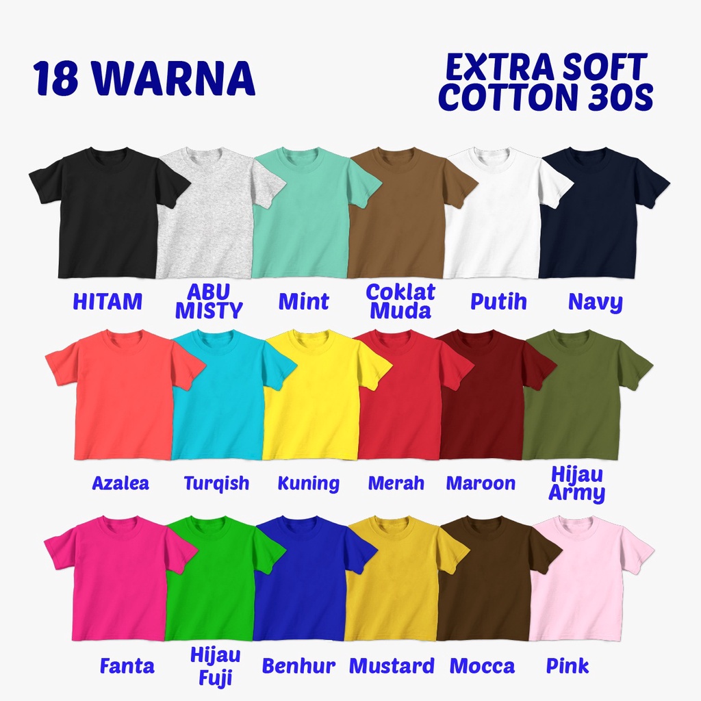 Kaos NAMA SABLON  SIZE 2-8 TAHUN  BISA RIQUEST NAMA SUKA SUKA TERSEDIA 14 WARNA