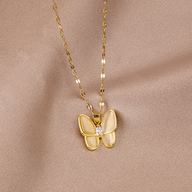 Kalung Liontin Butterfly Bahan Stainless Steel Gaya Korea Untuk Wanita
