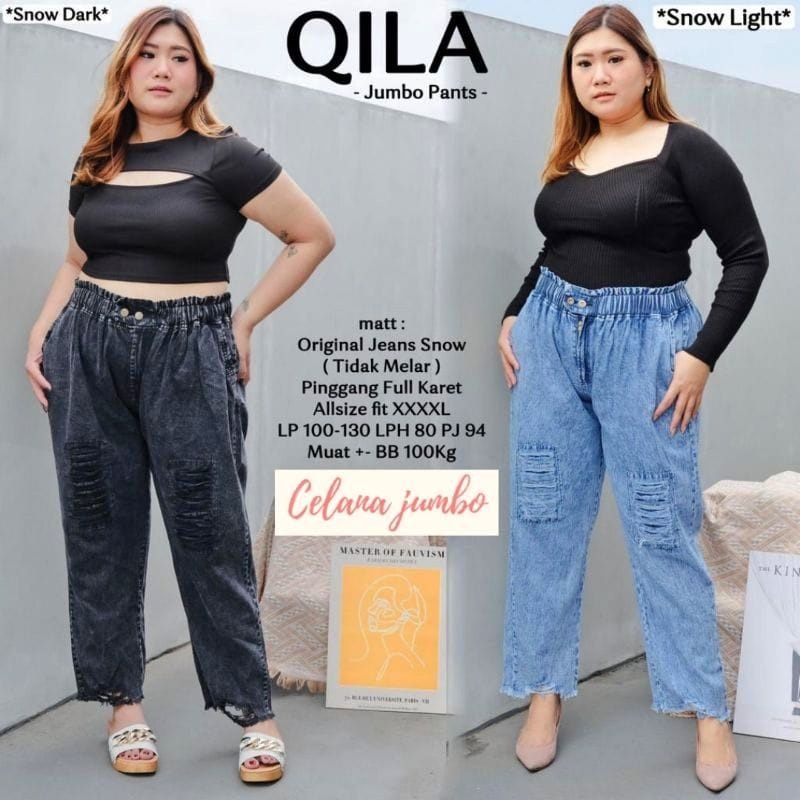 CELANA JEANS RIPPED 100KG JUMBO WANITA LEGGING - BAHAN JEANS / DENIM ORIGINAL