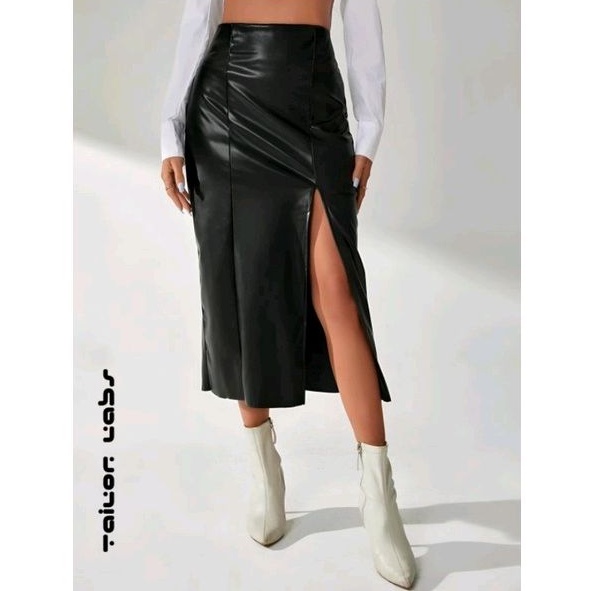 Skirt Leather Split Thigh PU Leather High Waist By Tailor Labs