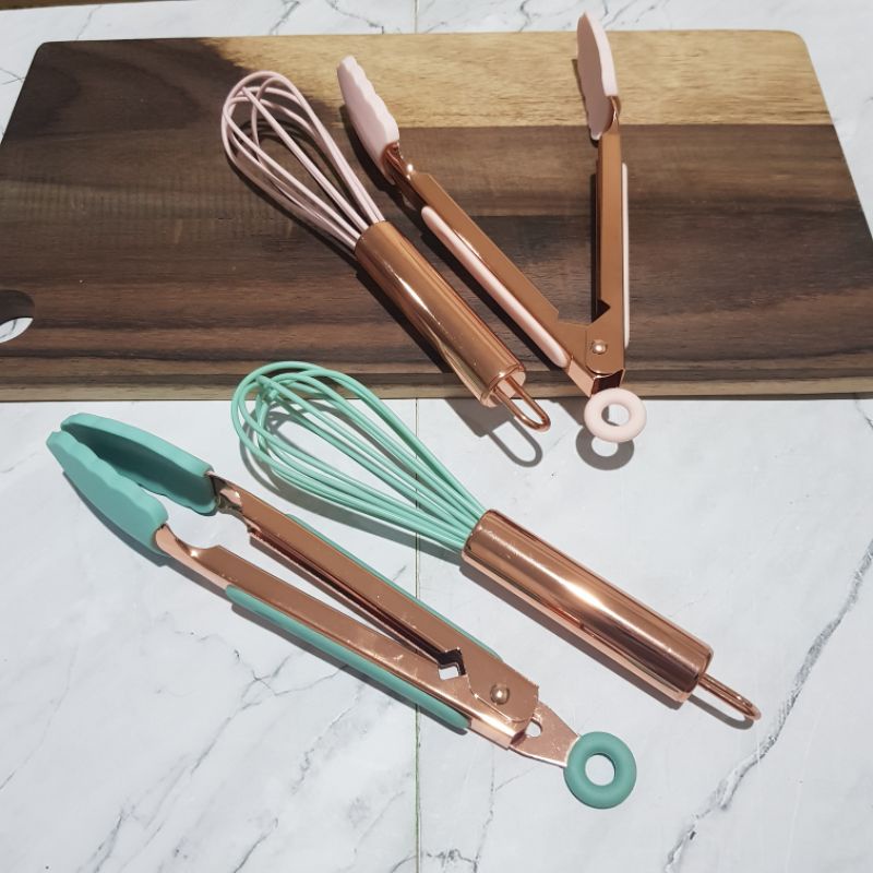 SET Whisk tongs mini capit kocokan telur rosegold silicon silikon kue