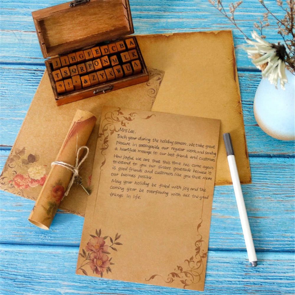 AUGUSTINA 8sheets Vintage Kraft Paper Flower Design Letter Paper Letter Pad Letterform Sketch Pad Stationery Drawing Pad Letterhead Writing Paper