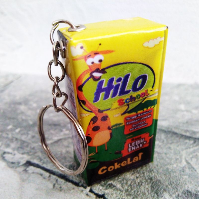 GANTUNGAN KUNCI UNIK MURAH MINIATUR KOTAK MINUMAN-Hilo Coklat
