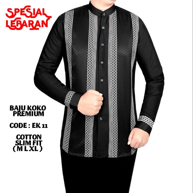 BAJU KOKO PRIA SLIM FIT LENGAN PANJANG HITAM EK11