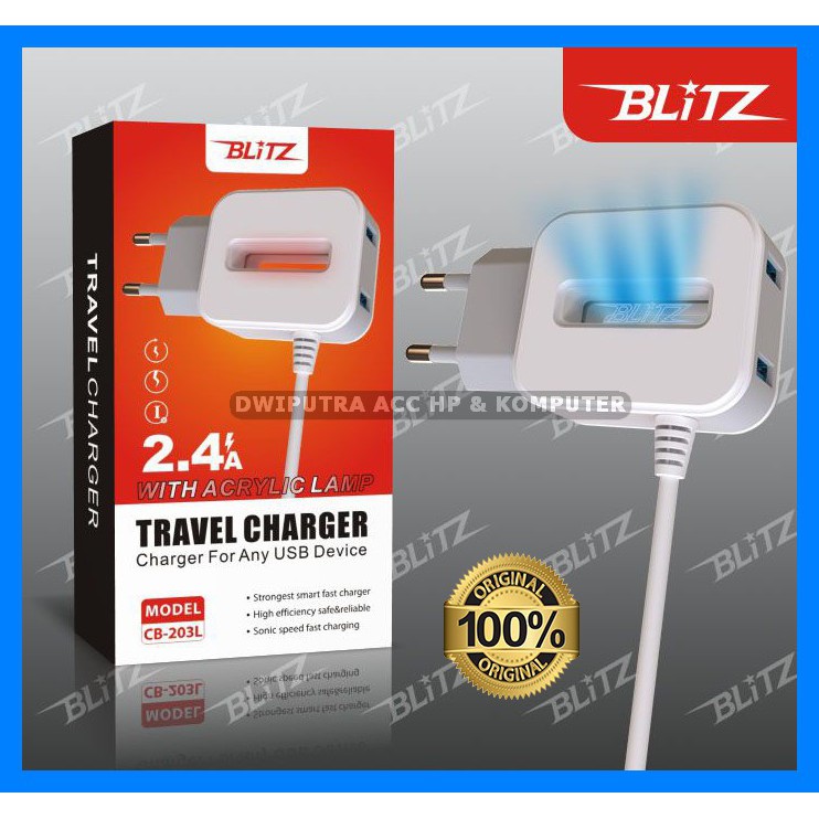 TRAVEL CHARGER BLITZ CB-203L 2.4A FAST CHARGING WITH ACRILIC LAMP