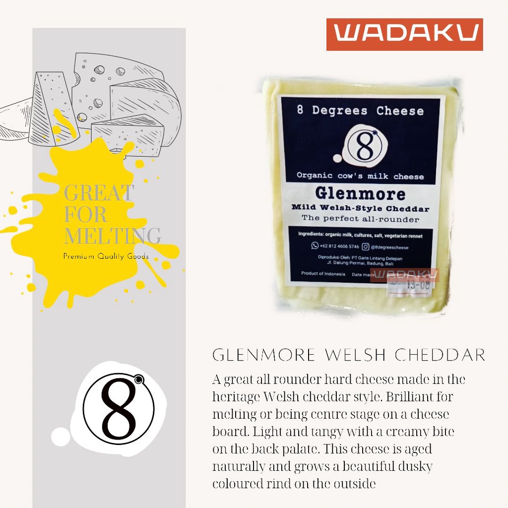 

Glenmore Original Cheddar Organic Natural Cheese by 8 Degrees 100gr