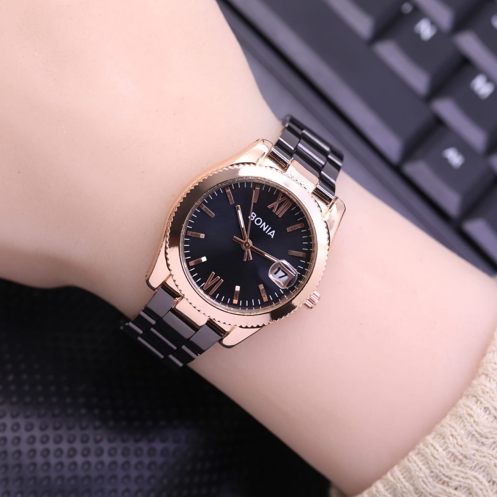 BEST SELLER JAM TANGAN WANITA BONIA FM85 TALI RANTAI TANGGAL AKTIF DM 3.0CM FREE BOX || JAM TANGAN WANITA FASHION WANITA BONIA