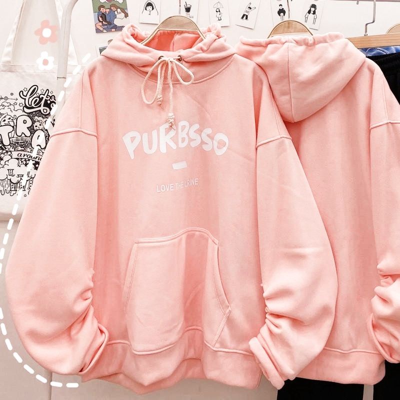 (S - 6XL) Hoodie PURBSSO Korean Urban Style OVERSIZE Jaket Fleece Harajuku Bigsize Pria Wanita Cute Jumbo Biru Muda Peach Beige Putih Blue Pastel Dusty Pink