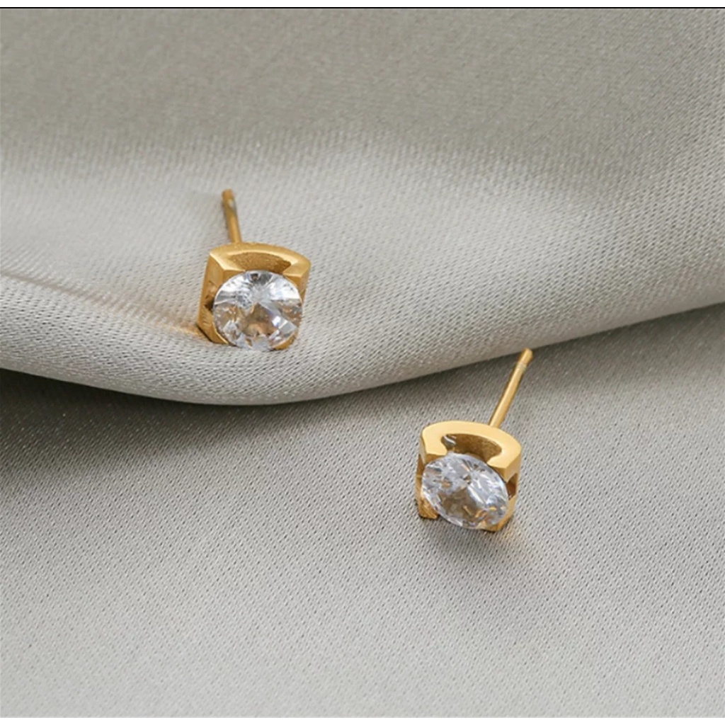 Anting Titanium THE ONE CRYSTAL Warna Rose Gold, Gold dan Silver