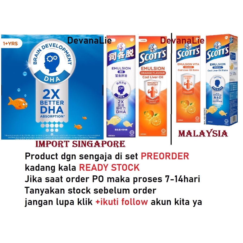 400ml Scott's Scott Scotts Emulsion Vita COD Liver Oil Minyak ikan Original Orange Import Malaysia S