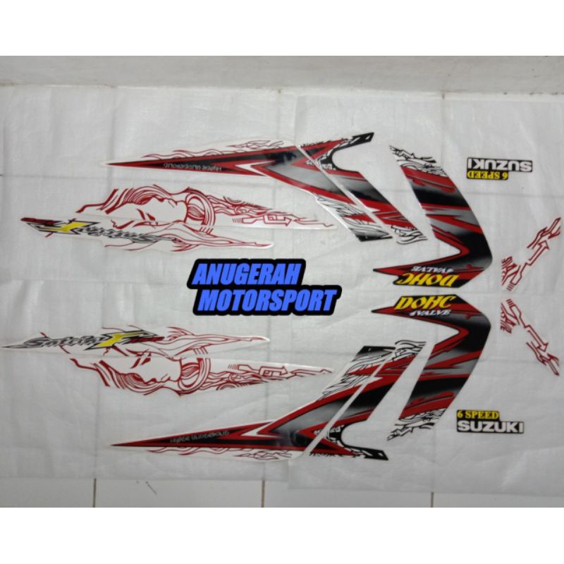 striping Satria Fu 2011 hitam putih motif merah
