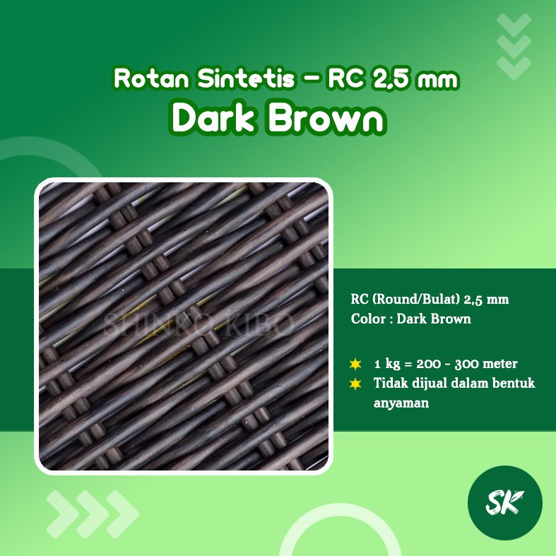 Bahan Rotan Sintetis kiloan kualitas ekspor Round Core (bulat) 2,5 mm color Dark Brown