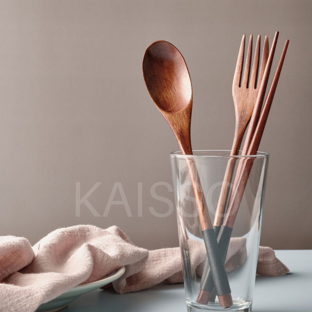 KAISSO - [4 PCS] SENDOK SUMPIT KAYU KOREA ALAT MAKAN KAYU WOODEN CUTLERY SET SPOON