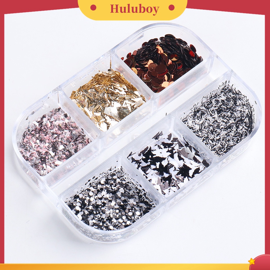 Huluboy Huluboy♡ 1 Kotak Serpihan Payet Kuku Reflektif Terang Saturation Tinggi Untuk Manicure