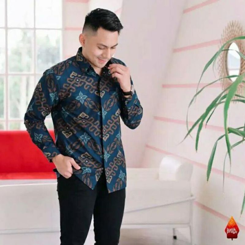 Batikcouple Kemeja Batik Pria Lengan Panjang &amp; pendek  motif songket biru Size S M L XL XXL  Batik Premium kemeja pria batik pria prabu seno