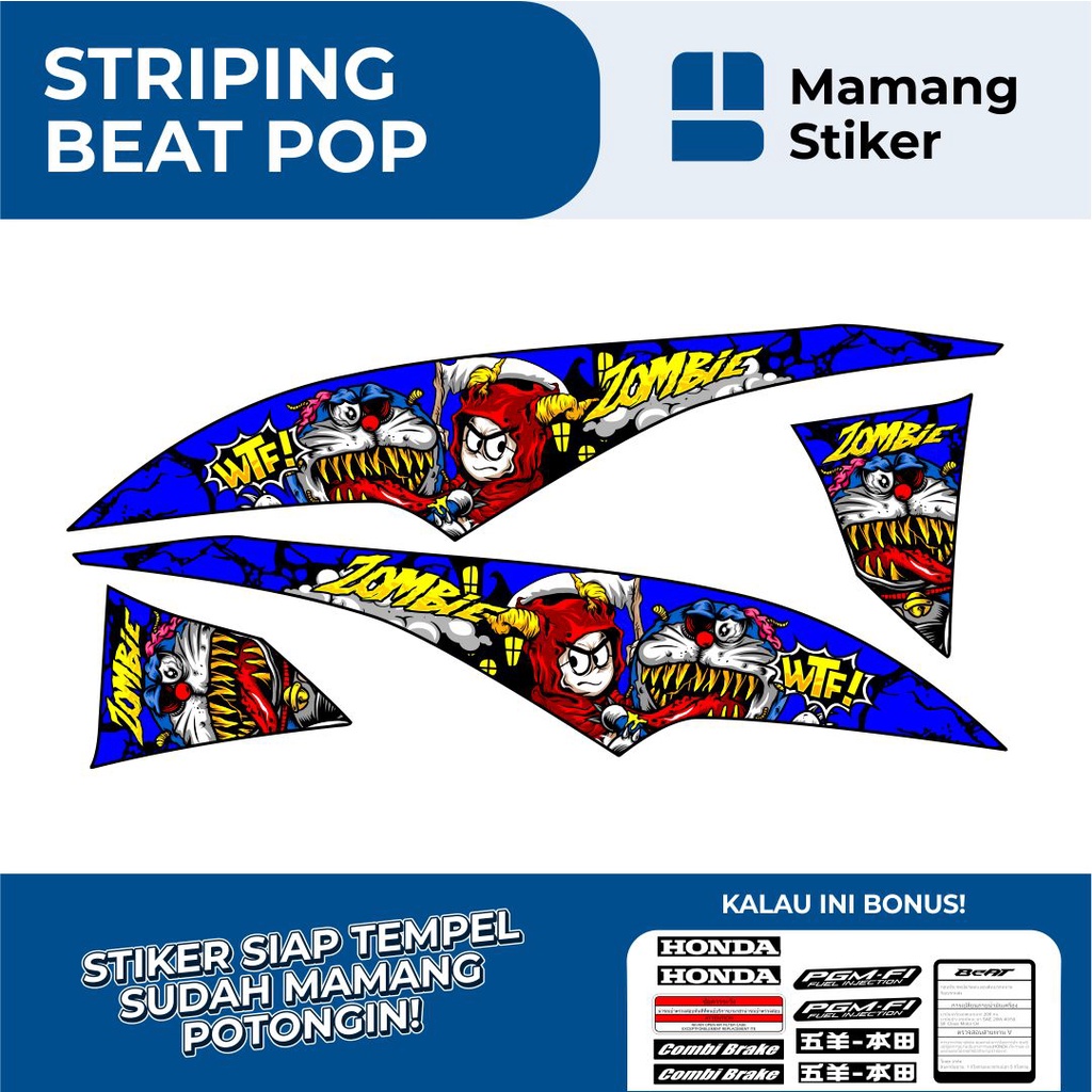 STRIPING HONDA BEAT POP FULL BODY VARIASI 12 DORAEMON ZOMBIE/STIKER BEAT POP FI ORIGINAL/STICKER BEA