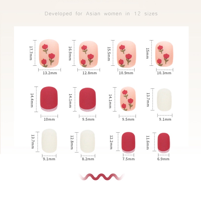 24pcs / Kotak Kuku Palsu Bentuk Persegi Desain Tulip Frosted