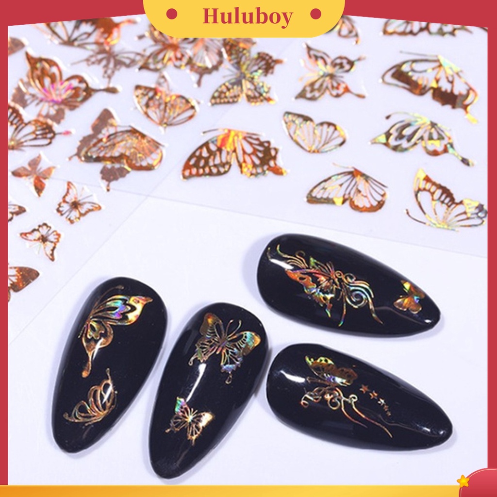 Huluboy Huluboy♡ Stiker Kuku Bentuk Kupu-Kupu Bahan PET Untuk Salon Manicure