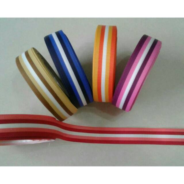 

Pita grosgrain 1" garis warna warni tengah putih