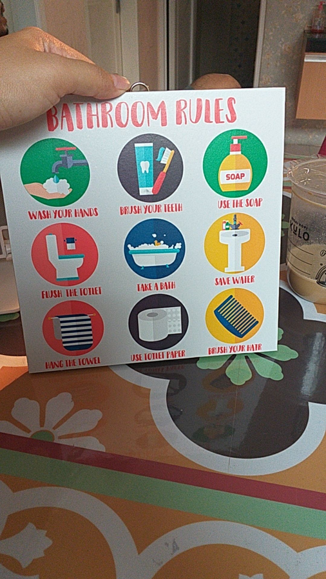 Bathroom Rules - Dekorasi Dinding Kamar Mandi Poster Kayu Pajangan Dinding Kamar Mandi Wall Decor