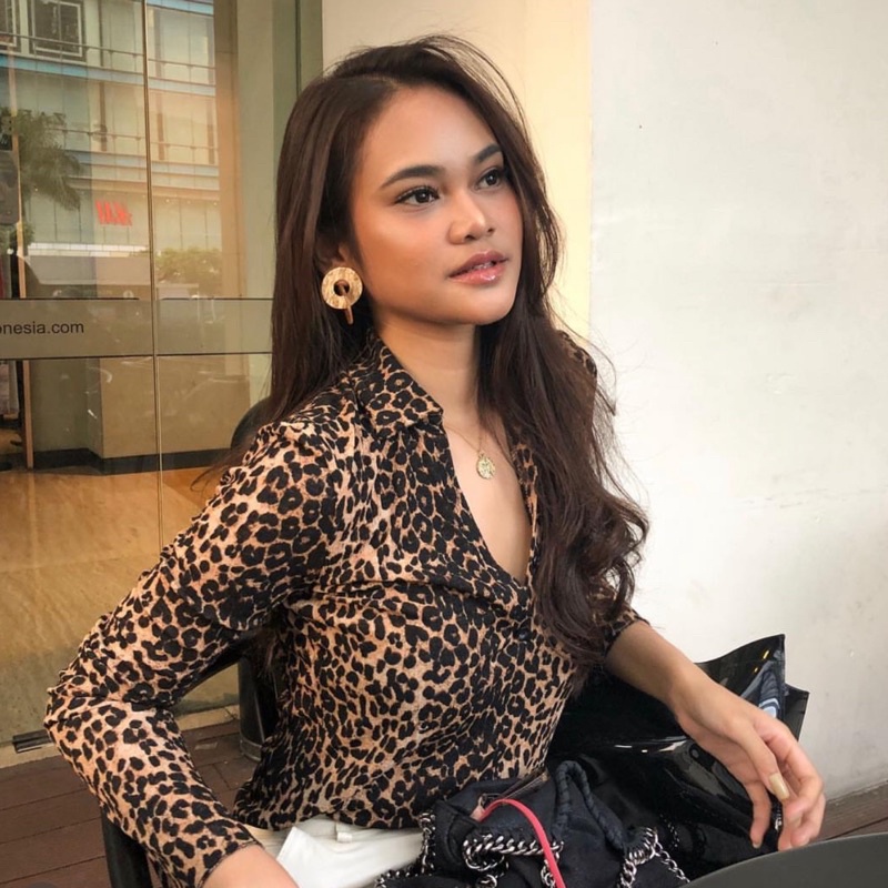 Leopard shirt kemeja motif macan premium atasan wanita blouse