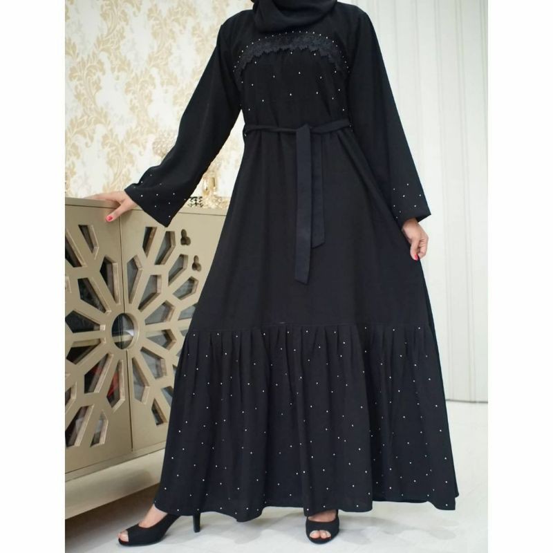 Abaya Saudi Hitam Simple Kombinasi diamond blink mewah jubah wanita syar'i dress muslim murah