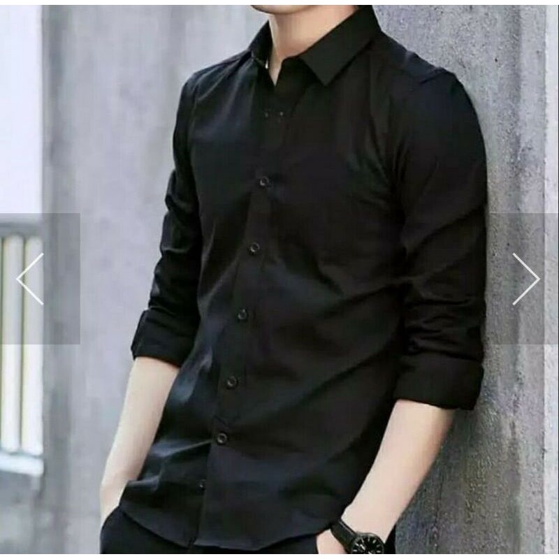 Kemeja Pria Kasual Polos Hitam Putih Lengan Panjang / hem baju pria/kemeja cowok/kemeja hitam