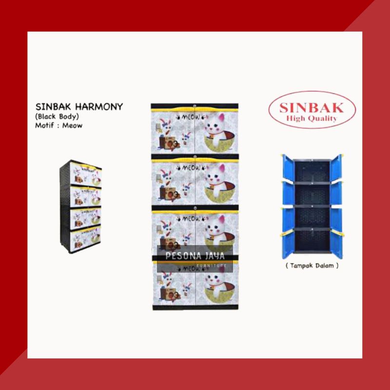 Lemari Pakaian Plastik SINBAK 4 Susun Motif Kucing