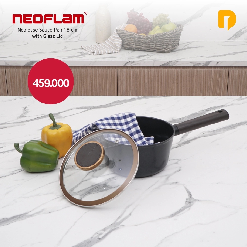 Neoflam Noblesse Sauce Pan 18 cm With Glass Lid | Panci Ceramic Coating | Panci Cantik