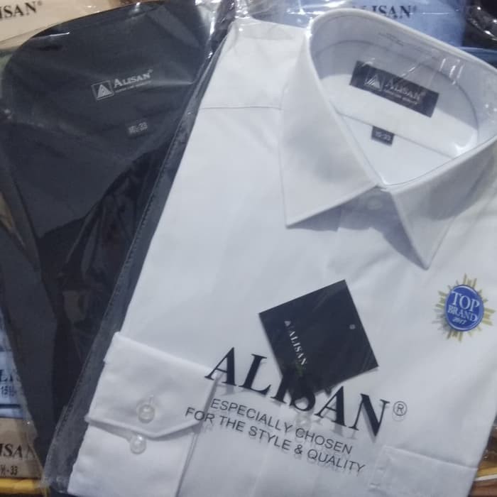 Kemeja Alisan Putih Polos Panjang Kemeja Alisan Hitam Polos Panjang