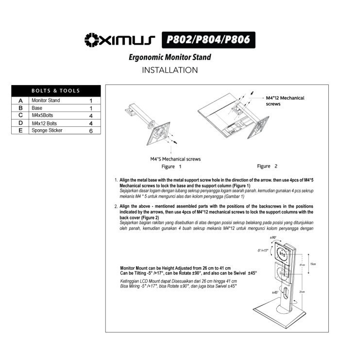 Ergonomic Monitor Stand OXIMUS P806 For Monitor LED LCD 27-34 Inch