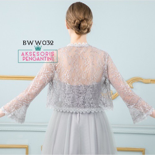 [READY STOCK] BOLERO PENGANTIN LACE CARDIGAN PESTA WANITA SILVER BWW032