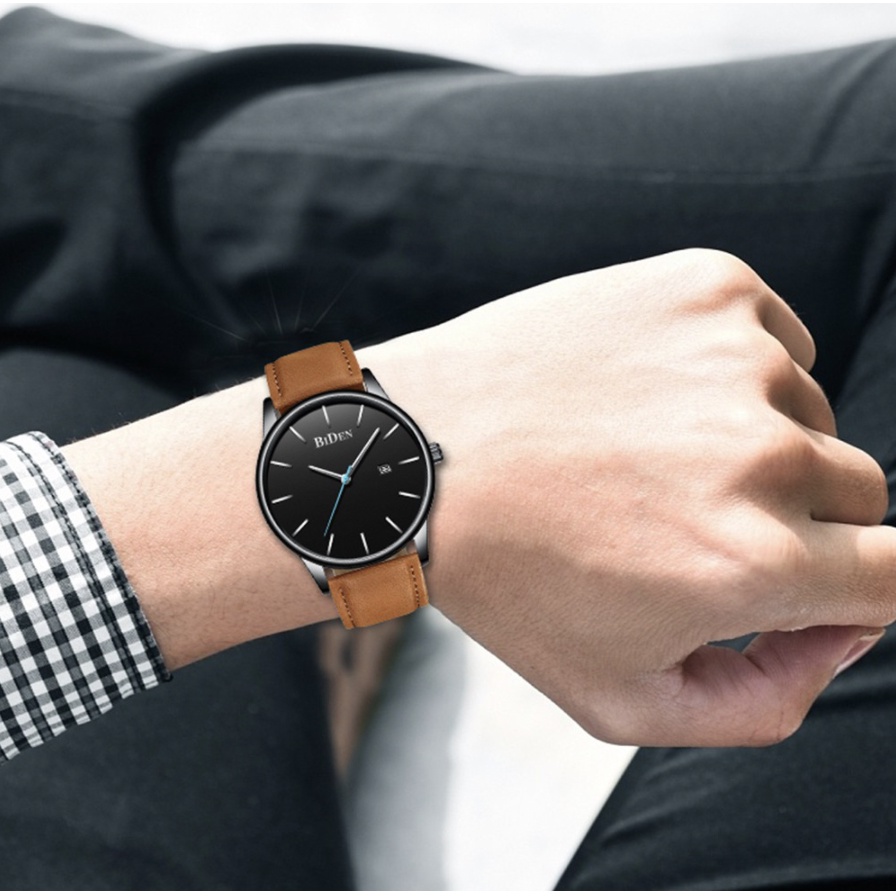 Biden 0169 Jam Tangan Pria Analog Tanggal Stainless Steel Band Calendar Quartz Watch Original Water Resistant 30 Meter