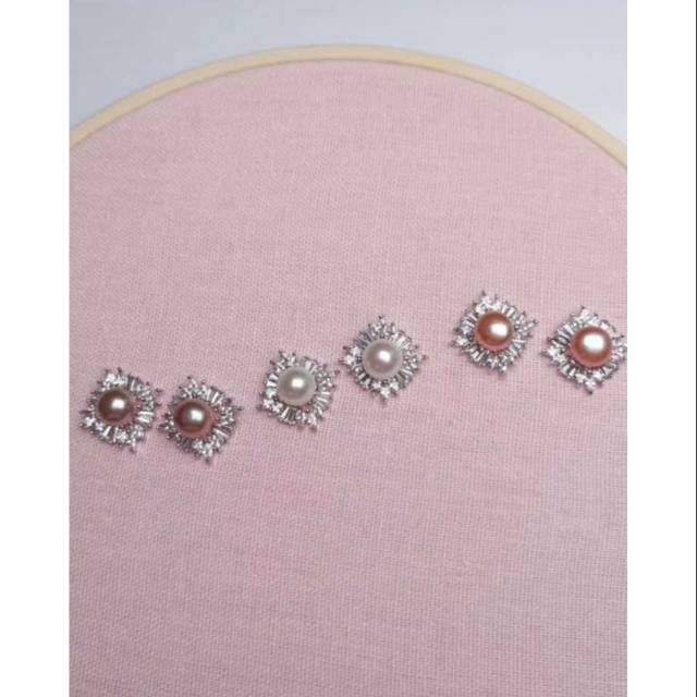 Anting mutiara air tawar lombok asli rangka silver