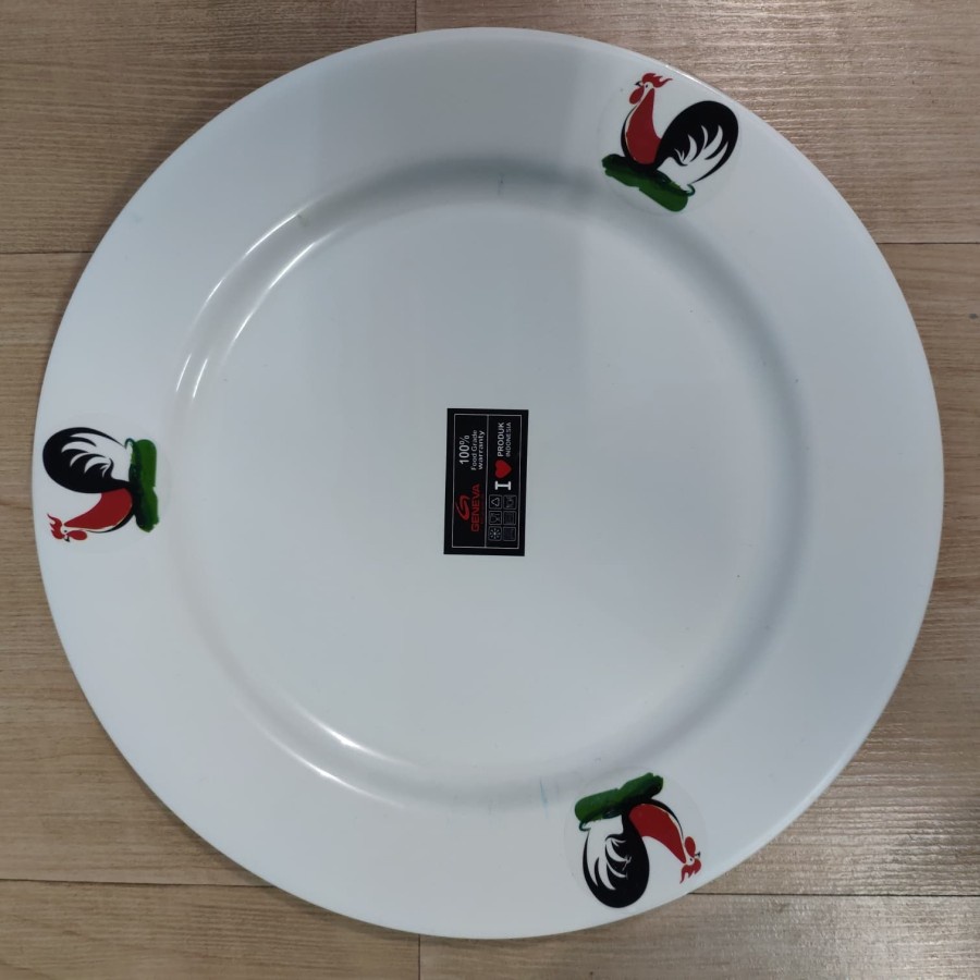 Piring Makan Ceper 10 Inch Putih Motif Ayam Plastik/12 Pcs