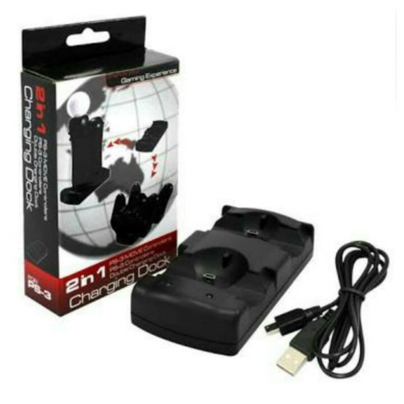 CHARGING DOCK / DUAL CHARGING STATION 2IN1 USB CHARGER STAND DOCK FOR PS3 MOVE &amp; STICK CONTROLLER