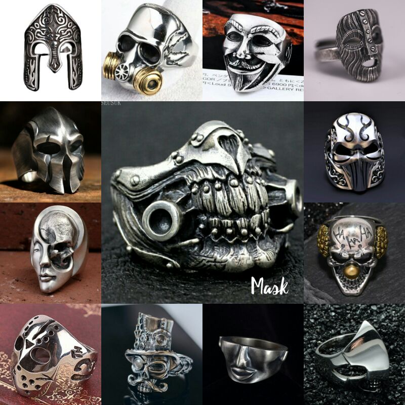 Cincin Pria Motif Topeng punk style men ring mask Series