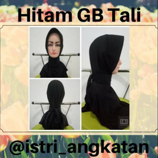 Jilbab Hitam Garis Banyak Tali