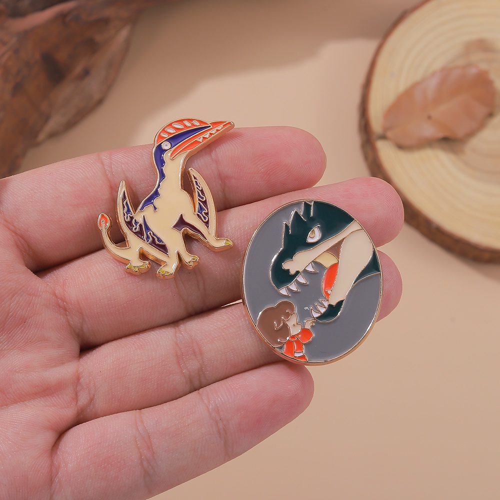 Bros Pin Enamel Bentuk Kartun Dinosaurus Tyrannosaurus Rex Pterosauria Untuk Hadiah