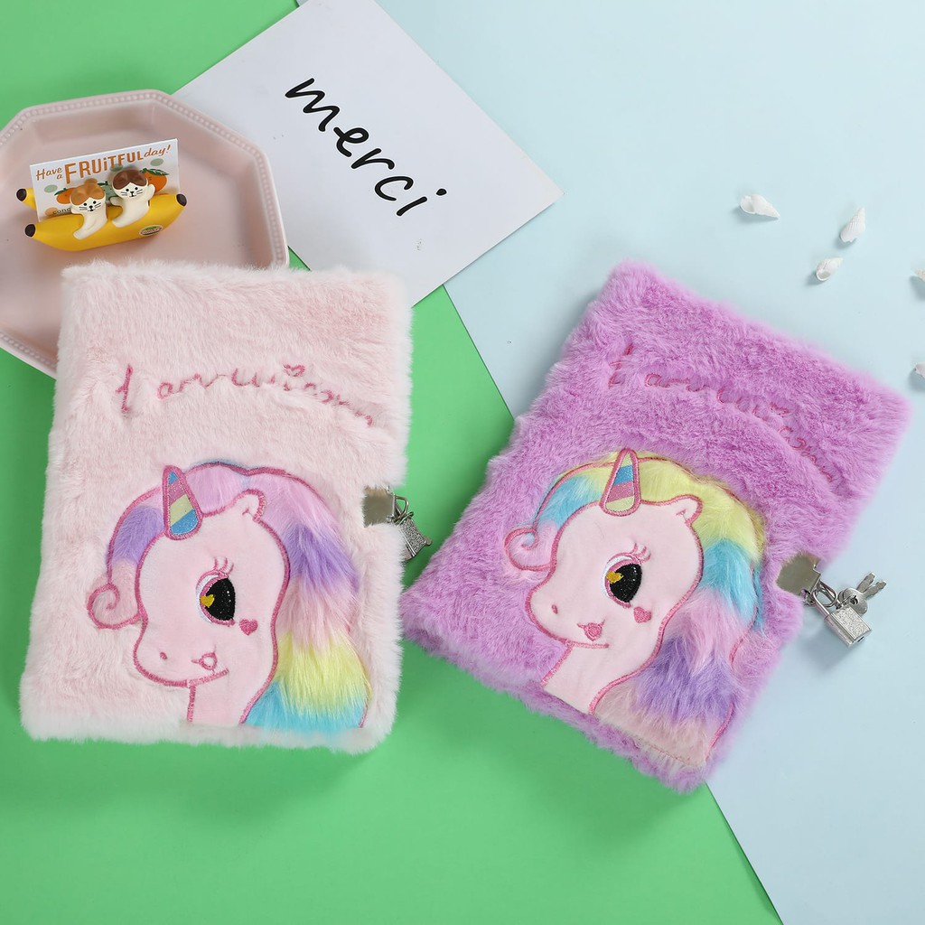 Notebook buku bulu karakter unicorn kelinci cat panda rubah teddy bear lucu diary anak import buku agenda unicorn kado ultah anak perempuan