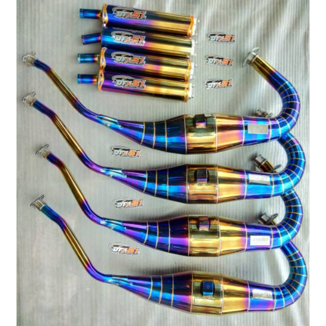 Knalpot racing bluemon kobra blue biru twotone kawasaki ninja r rr ss 150 2tak 2 tak dtx51