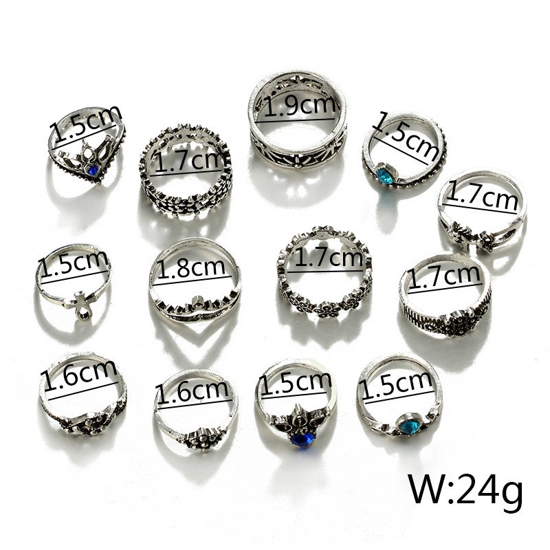 13 Pcs / Set Cincin Berlian Model Ukir Teratai Kuda Poni Tetesan Air Unicorn Hollow Untuk Wanita