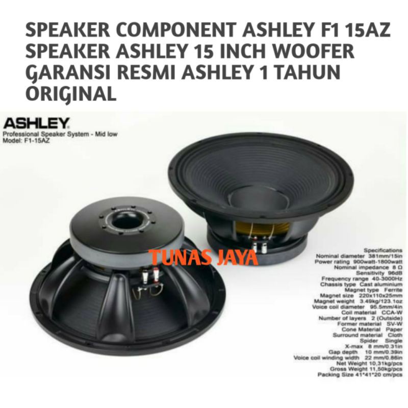 SPEAKER COMPONENT ASHLEY F115AZ / SPEAKER ASHLEY F1 15AZ SPEAKER ASHLEY F1 15AZ ORIGINAL ASHLEY 15"