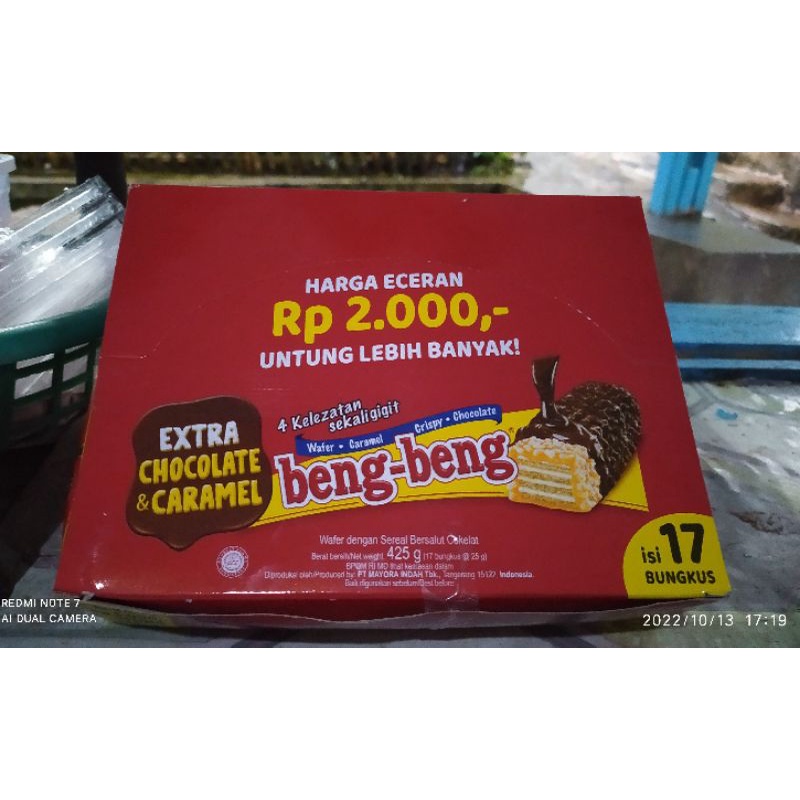 

Beng beng Extra chocolate& caramel( 1box isi 17 bks)