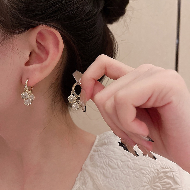 Anting Stud Bahan 925 silver needle Bentuk Opal Untuk Wanita