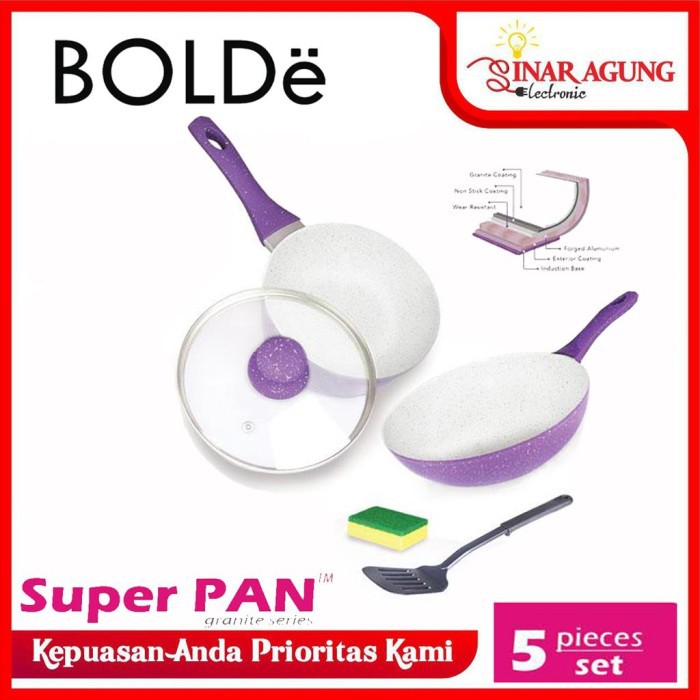 5Set Panci Stainless Uk 16 - 24Cm Rosh 5Pc Ndo BS964 Super Pan Bolde Purple 5 Granite Ceramic Cookw