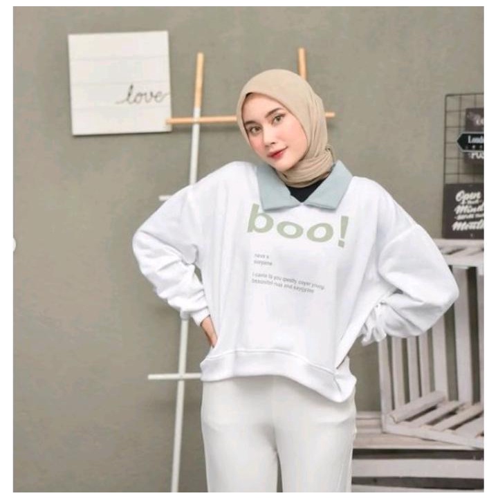 Boo Sweater Kerah / Sweater Sweatshirt Wanita / hoodie korea  / jaket korea / sweater korea / hoodie