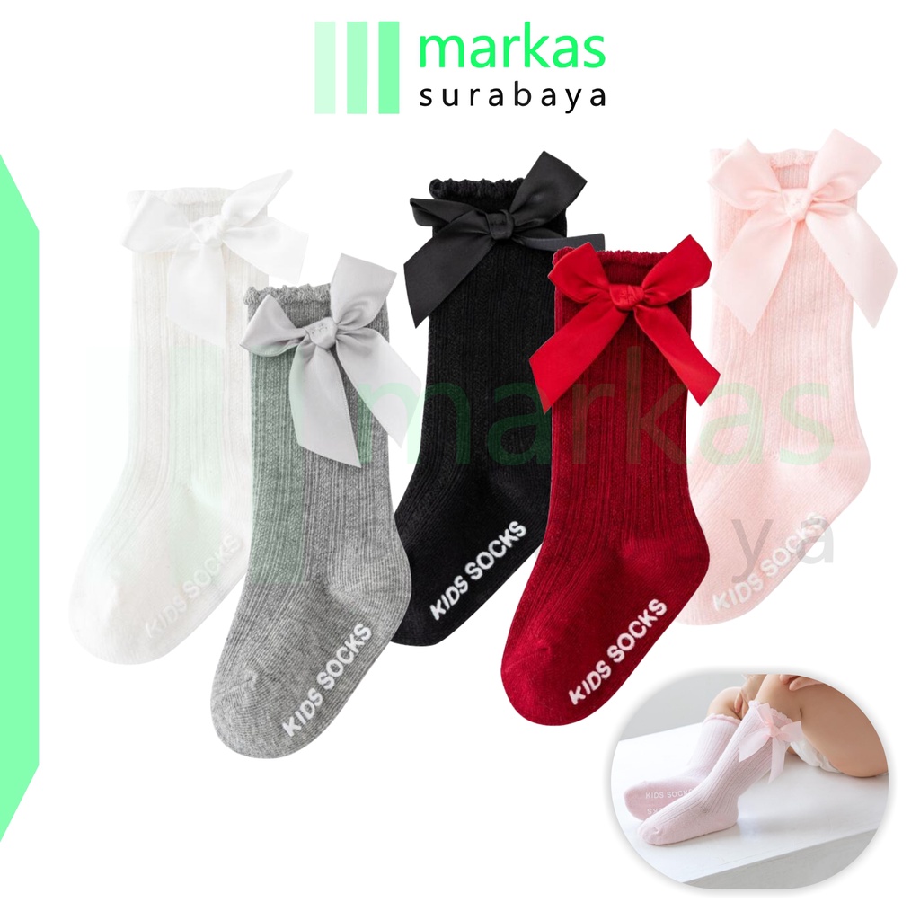 MARKAS KS13 Kaos Kaki Pita Panjang Bayi Perempuan Baby Ribbon Socks Nyaman